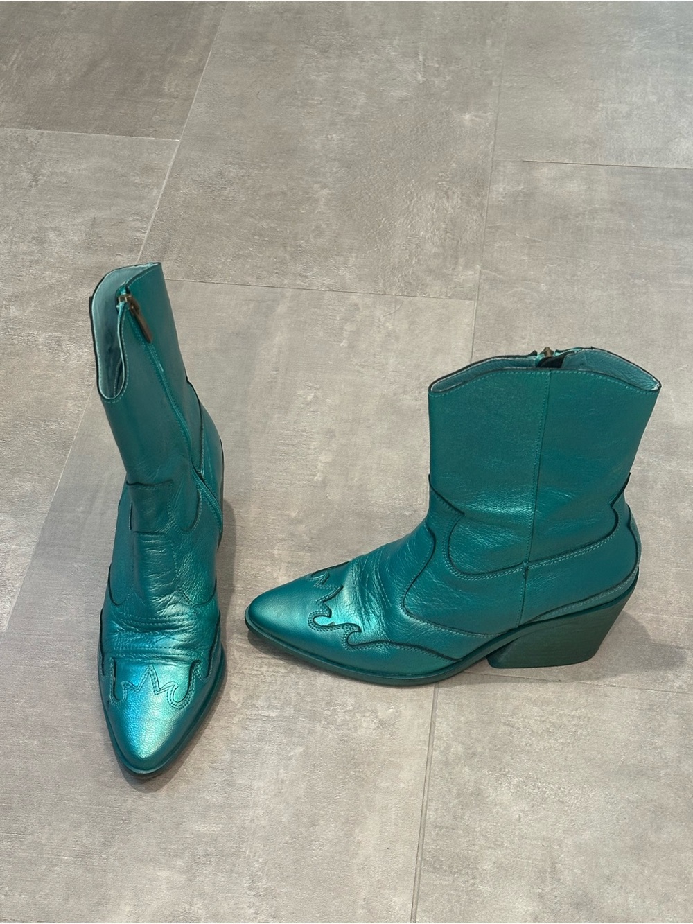 ESC Teal Leather Cowboy Boots Womens 37 - Picture 2 of 8